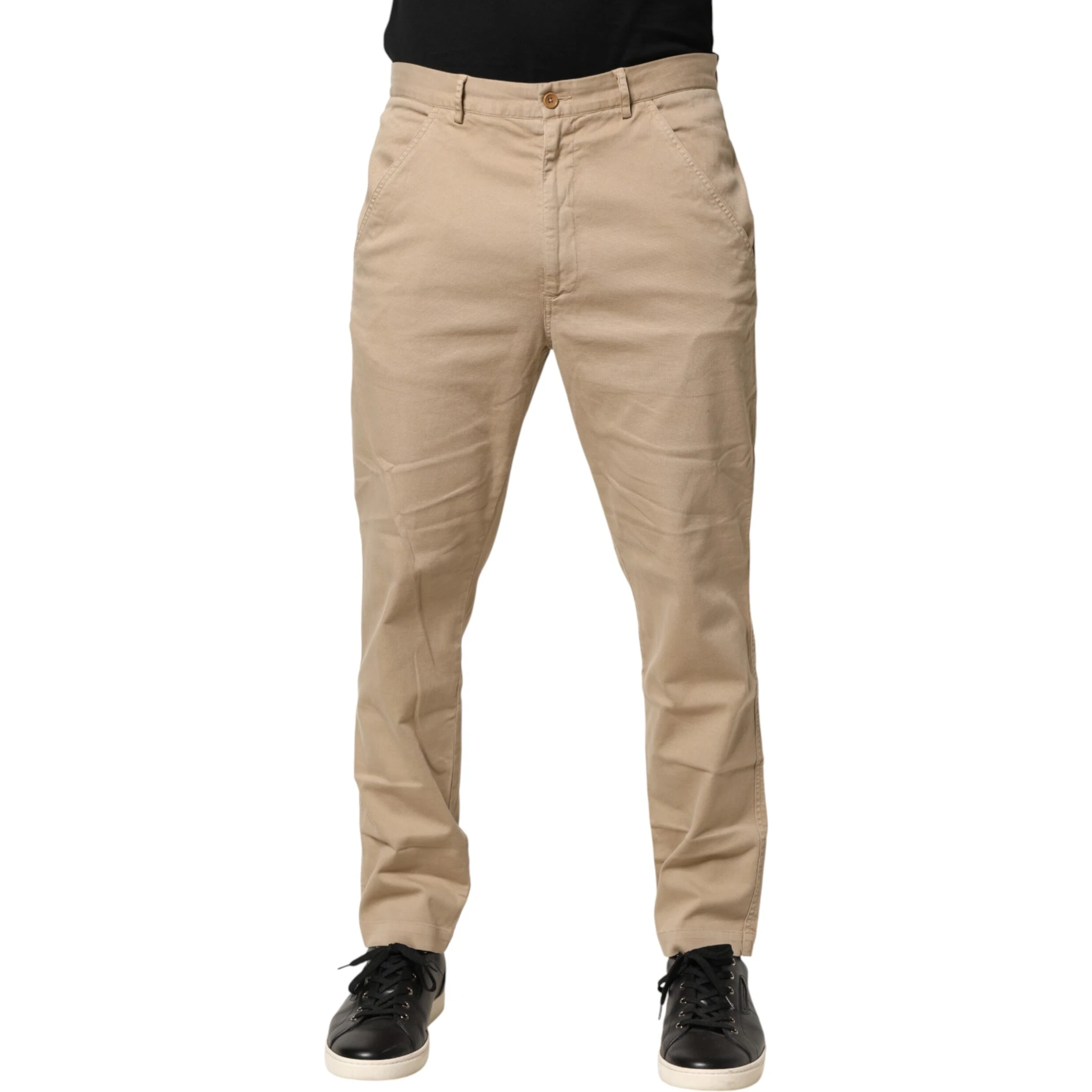 Beige Cotton Skinny Chino Trouser Pants