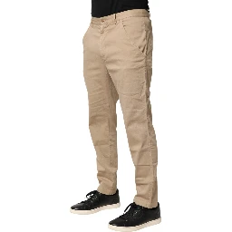 Beige Cotton Skinny Chino Trouser Pants