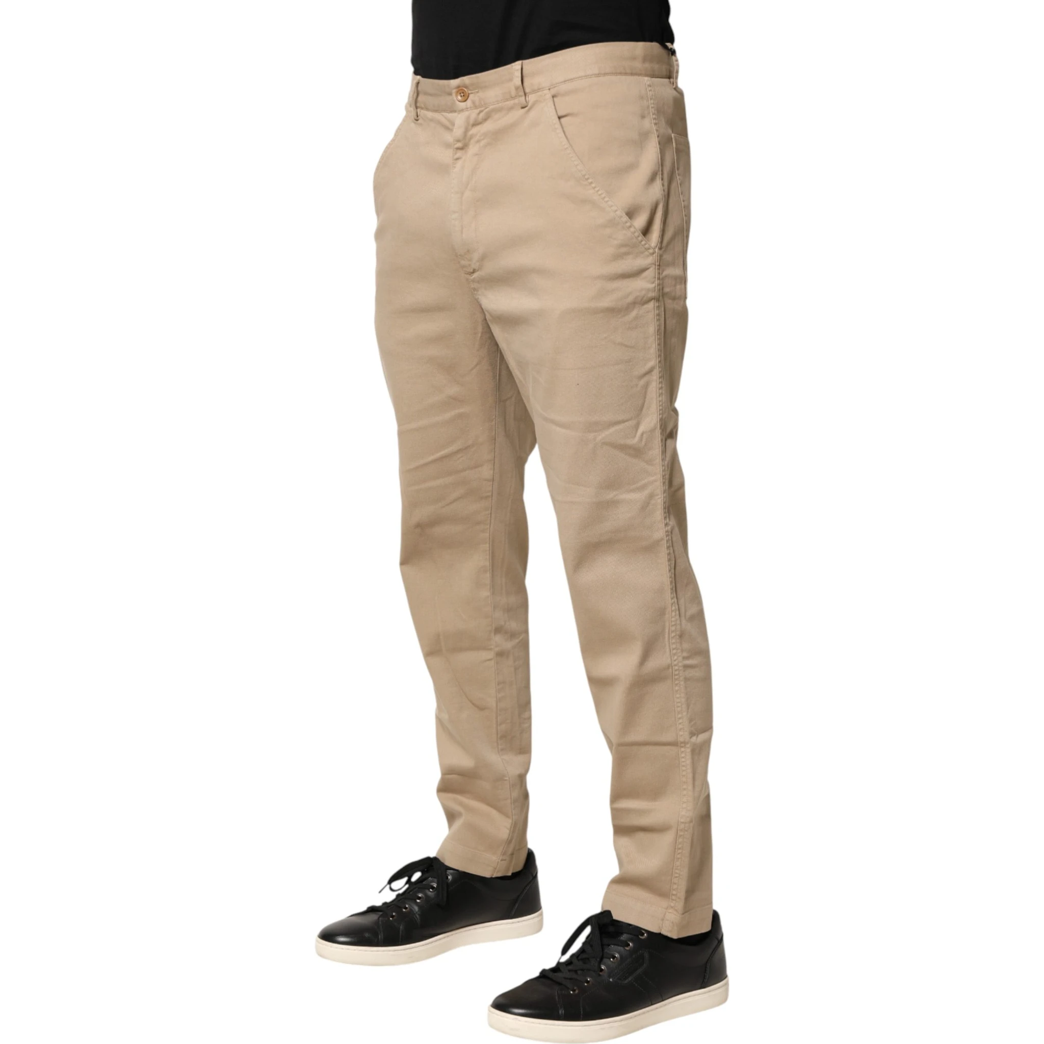 Beige Cotton Skinny Chino Trouser Pants