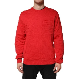 Red Logo Cotton Crew Neck Sweatshirt Sweater