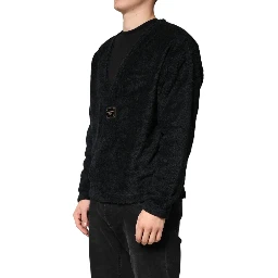 Black Cotton V-Neck Men Sweatshirt Sweater