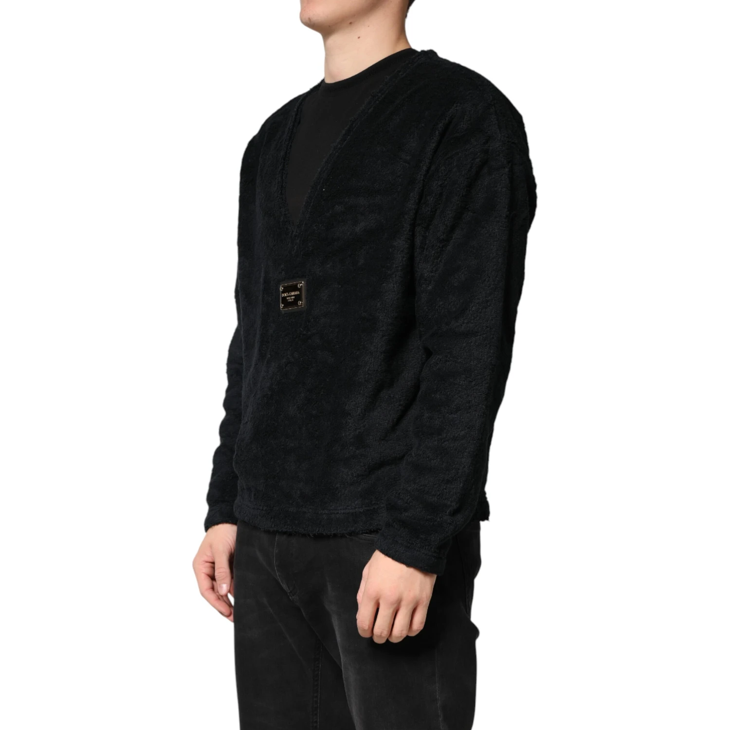 Black Cotton V-Neck Men Sweatshirt Sweater