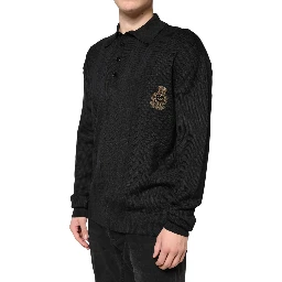 Black Crest Long Sleeve Men Pullover Sweater