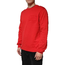 Red Logo Cotton Crew Neck Sweatshirt Sweater