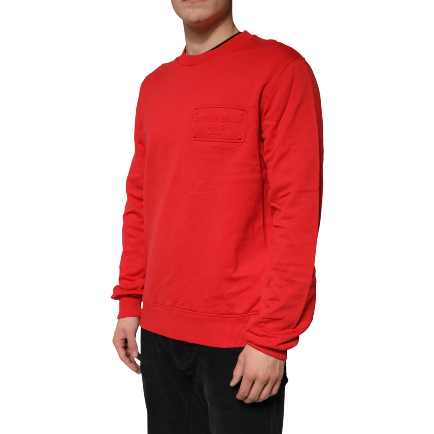 Red Logo Cotton Crew Neck Sweatshirt Sweater
