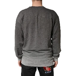 Gray Cotton Crew Neck Men Sweatshirt Sweater