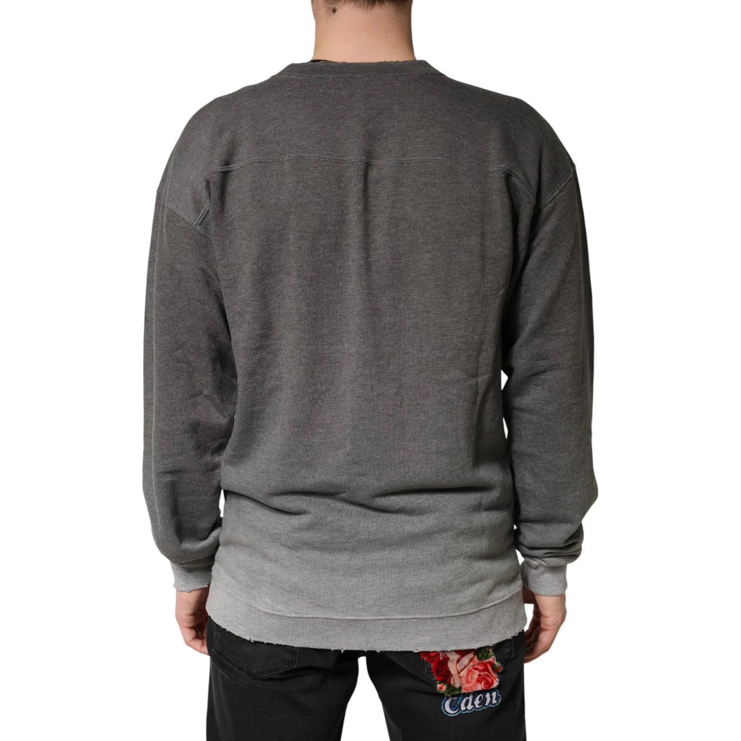Gray Cotton Crew Neck Men Sweatshirt Sweater