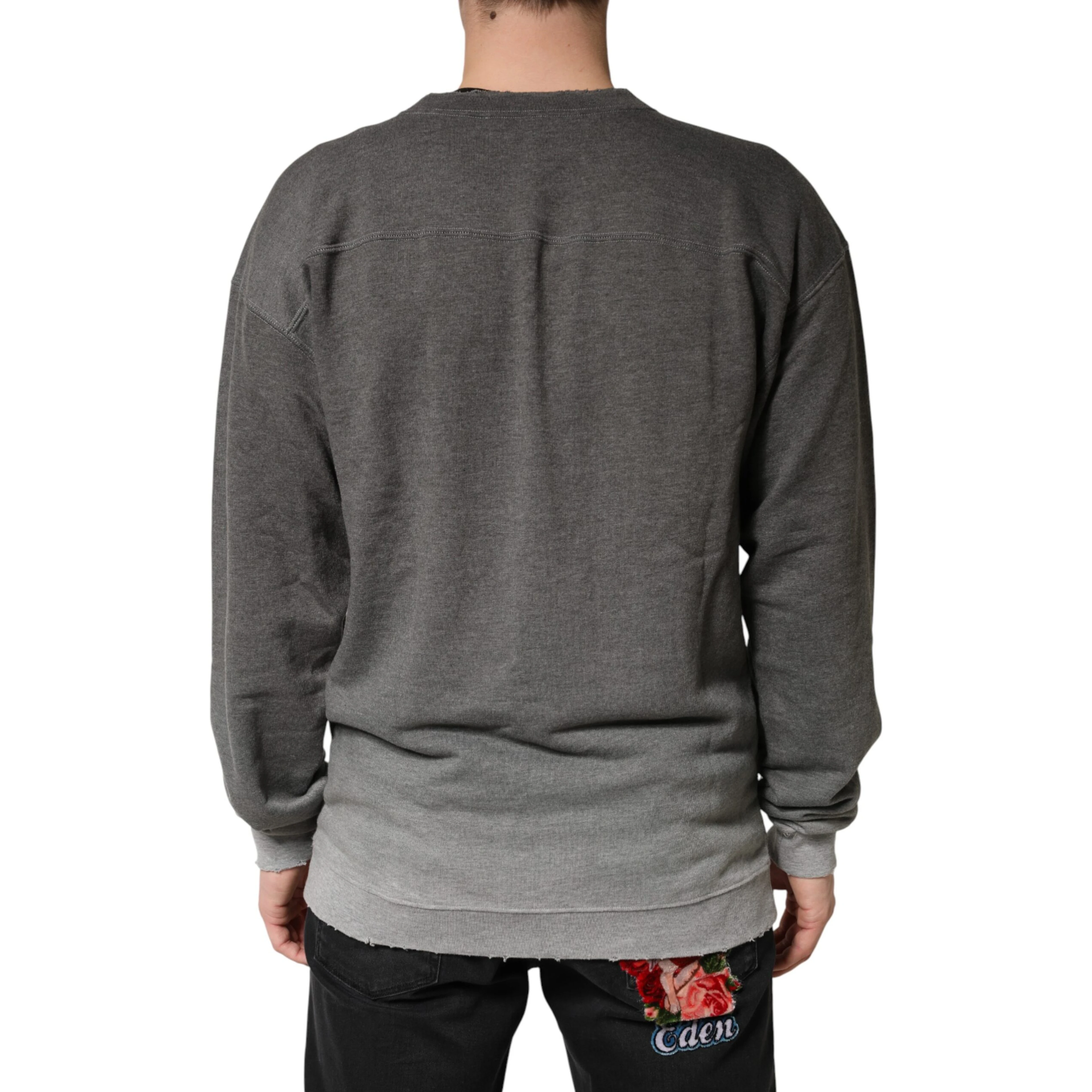 Gray Cotton Crew Neck Men Sweatshirt Sweater
