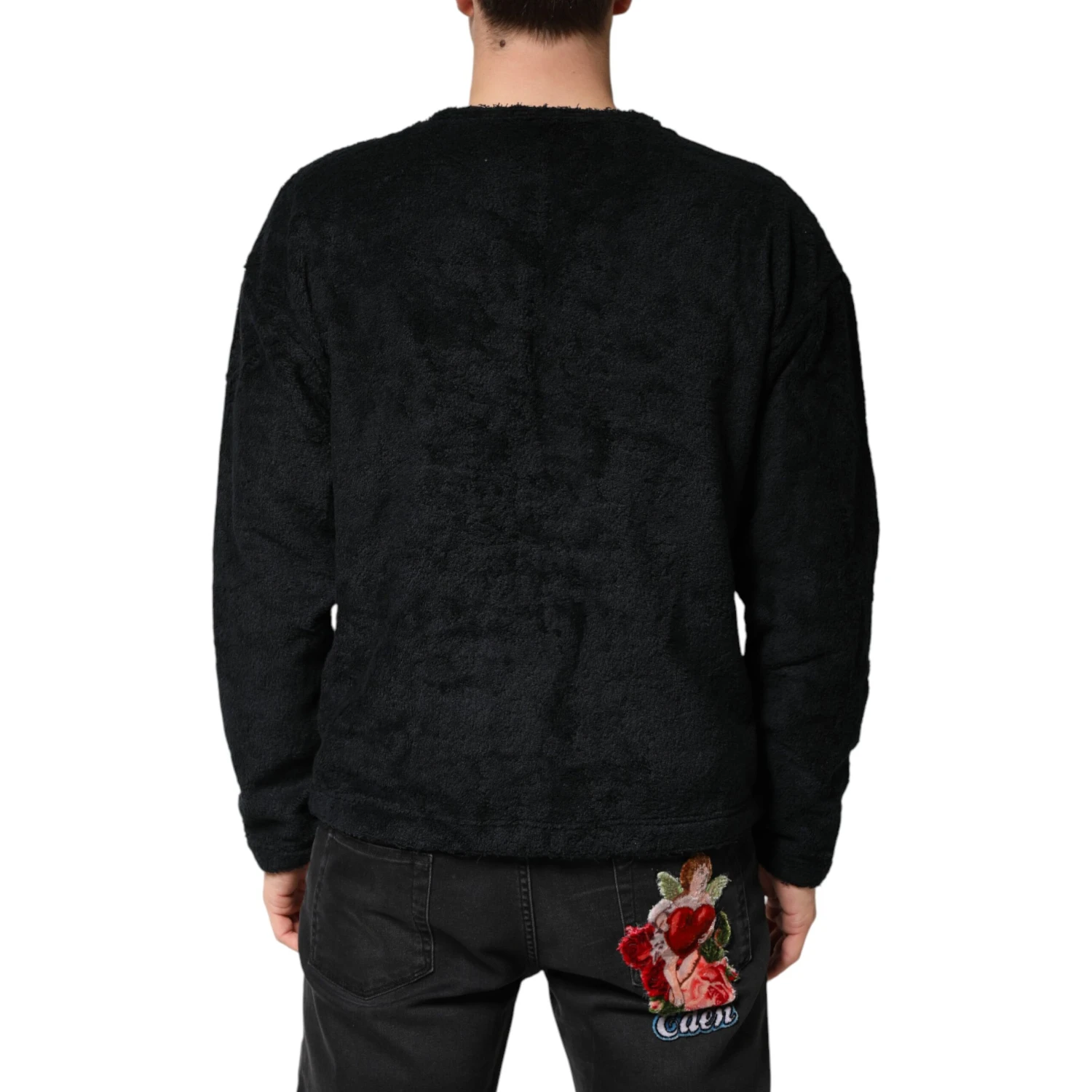 Black Cotton V-Neck Men Sweatshirt Sweater