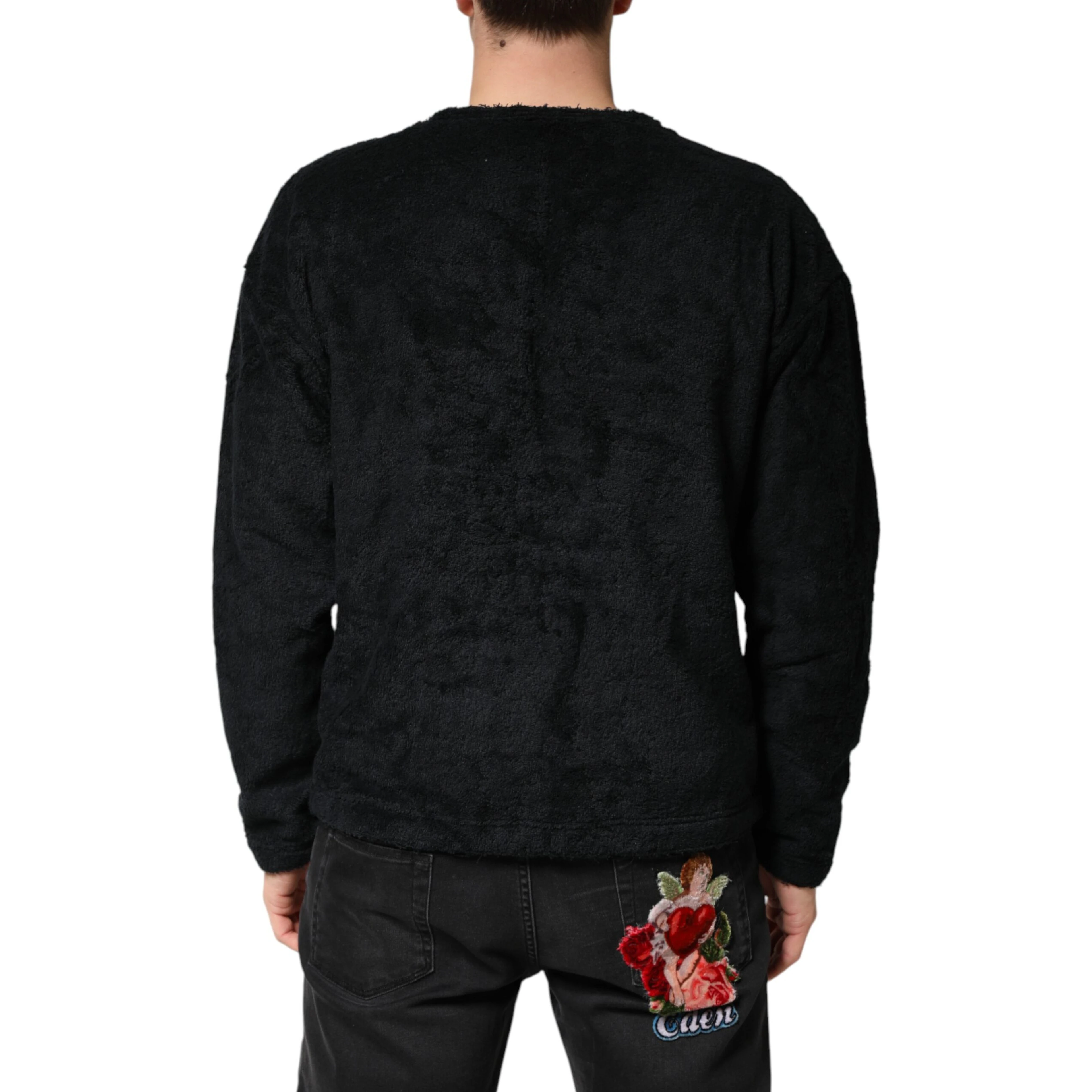 Black Cotton V-Neck Men Sweatshirt Sweater
