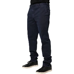 Dark Blue Mid Waist Skinny Chino Trouser Pants