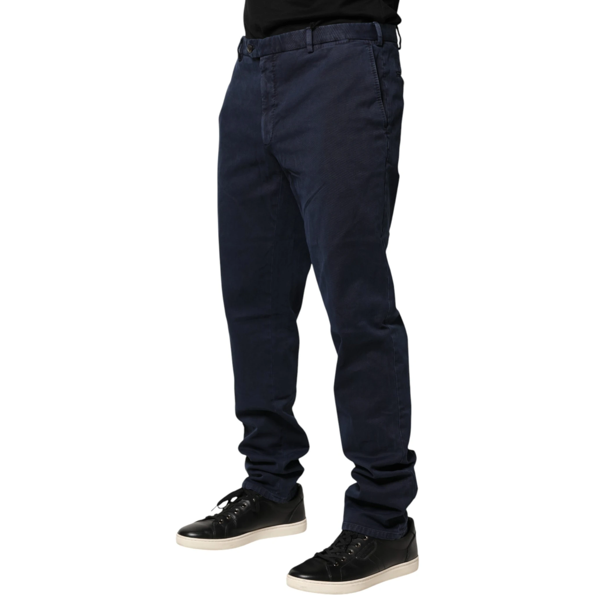 Dark Blue Mid Waist Skinny Chino Trouser Pants
