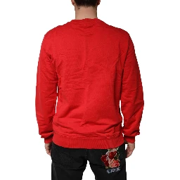 Red Logo Cotton Crew Neck Sweatshirt Sweater