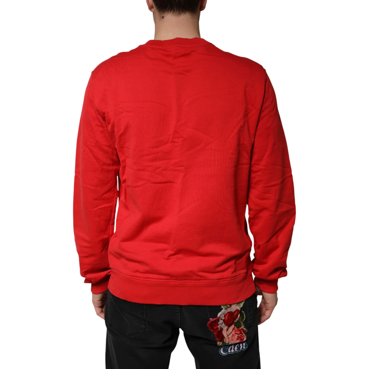 Red Logo Cotton Crew Neck Sweatshirt Sweater
