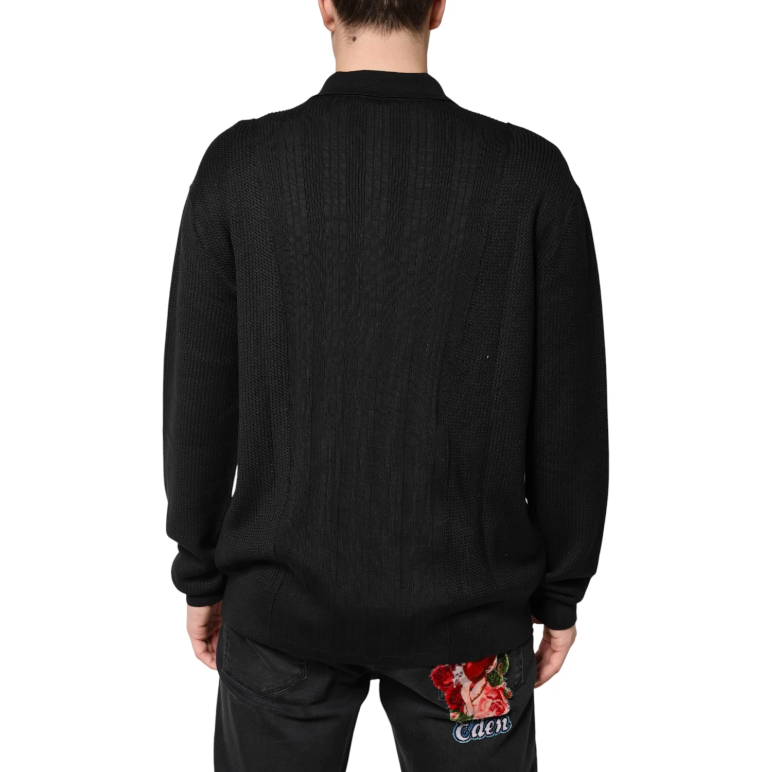 Black Crest Long Sleeve Men Pullover Sweater
