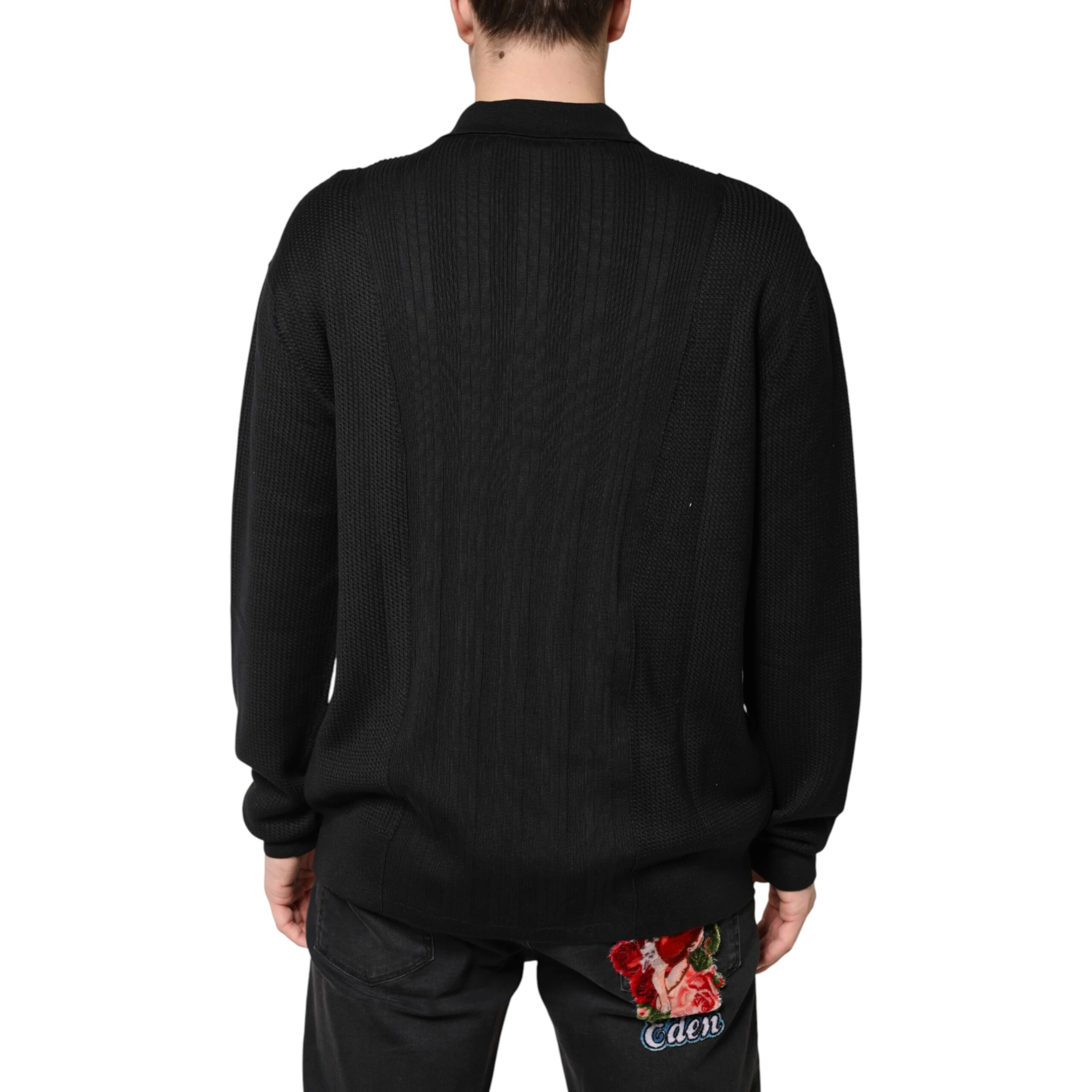 Black Crest Long Sleeve Men Pullover Sweater