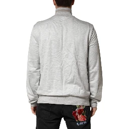 Light Gray Cotton Zipped Cardigan Sweater