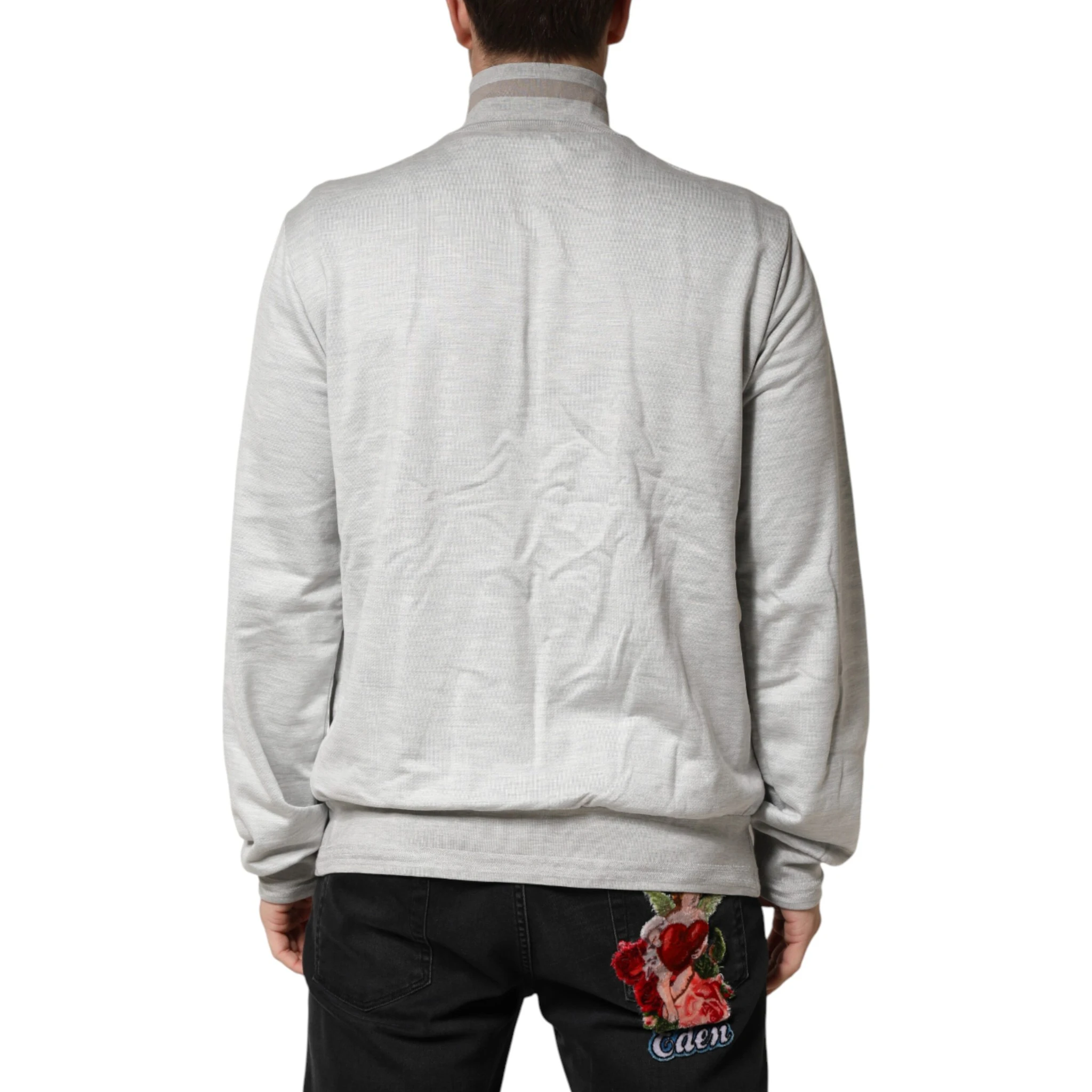 Light Gray Cotton Zipped Cardigan Sweater