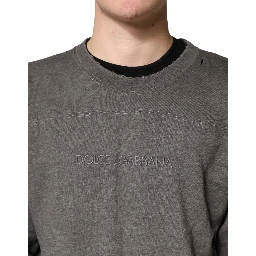 Gray Cotton Crew Neck Men Sweatshirt Sweater