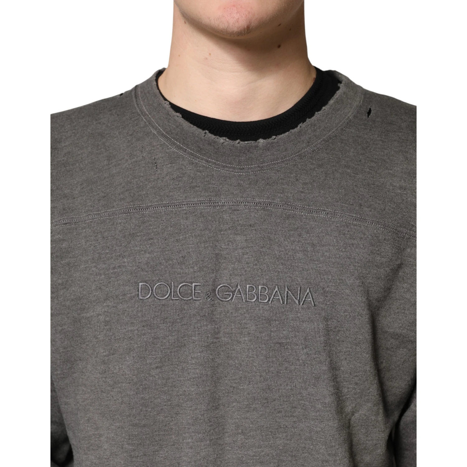 Gray Cotton Crew Neck Men Sweatshirt Sweater