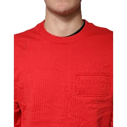 Red Logo Cotton Crew Neck Sweatshirt Sweater
