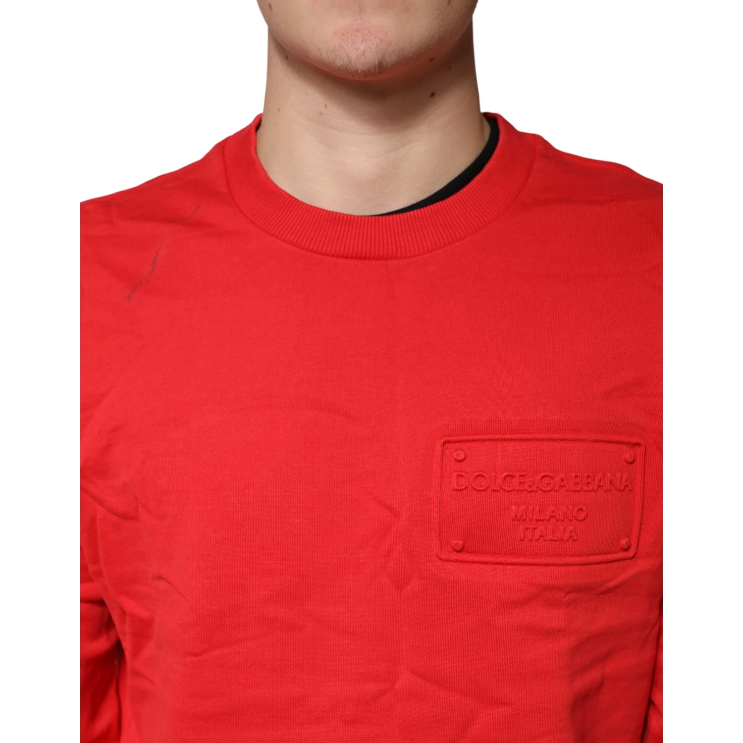 Red Logo Cotton Crew Neck Sweatshirt Sweater