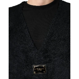 Black Cotton V-Neck Men Sweatshirt Sweater