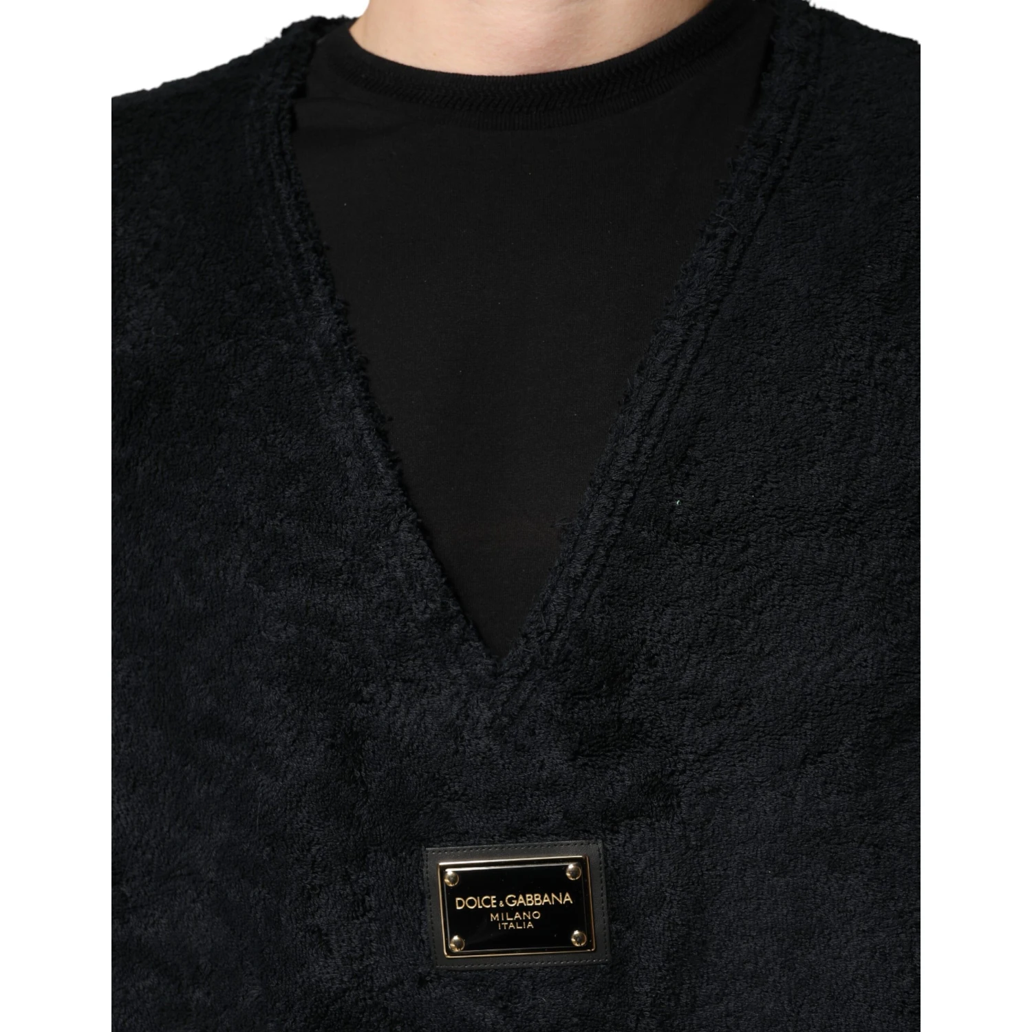 Black Cotton V-Neck Men Sweatshirt Sweater
