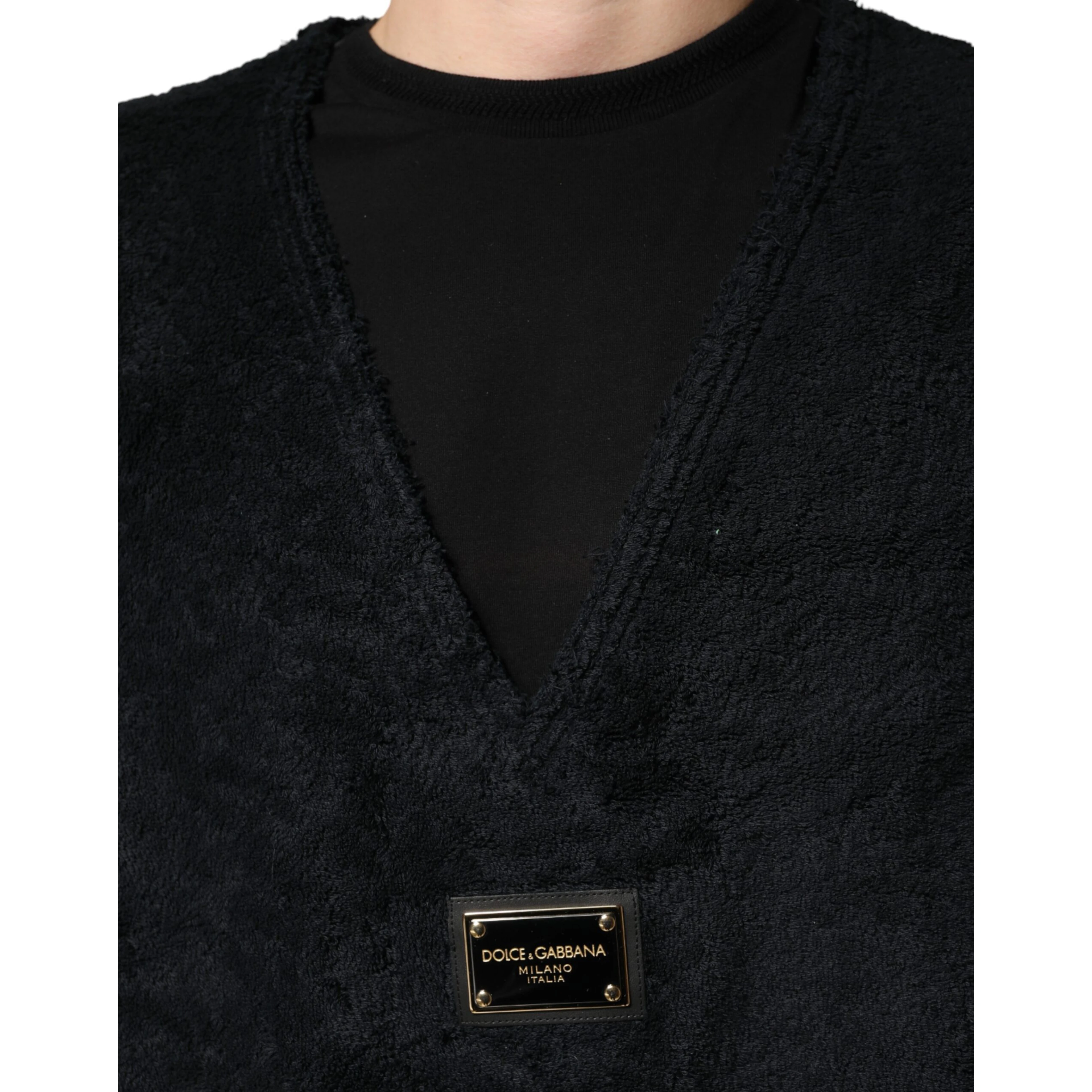 Black Cotton V-Neck Men Sweatshirt Sweater