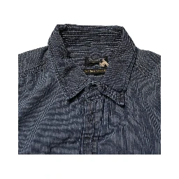 Blue White Button Down Long Sleeves Men Denim Shirt
