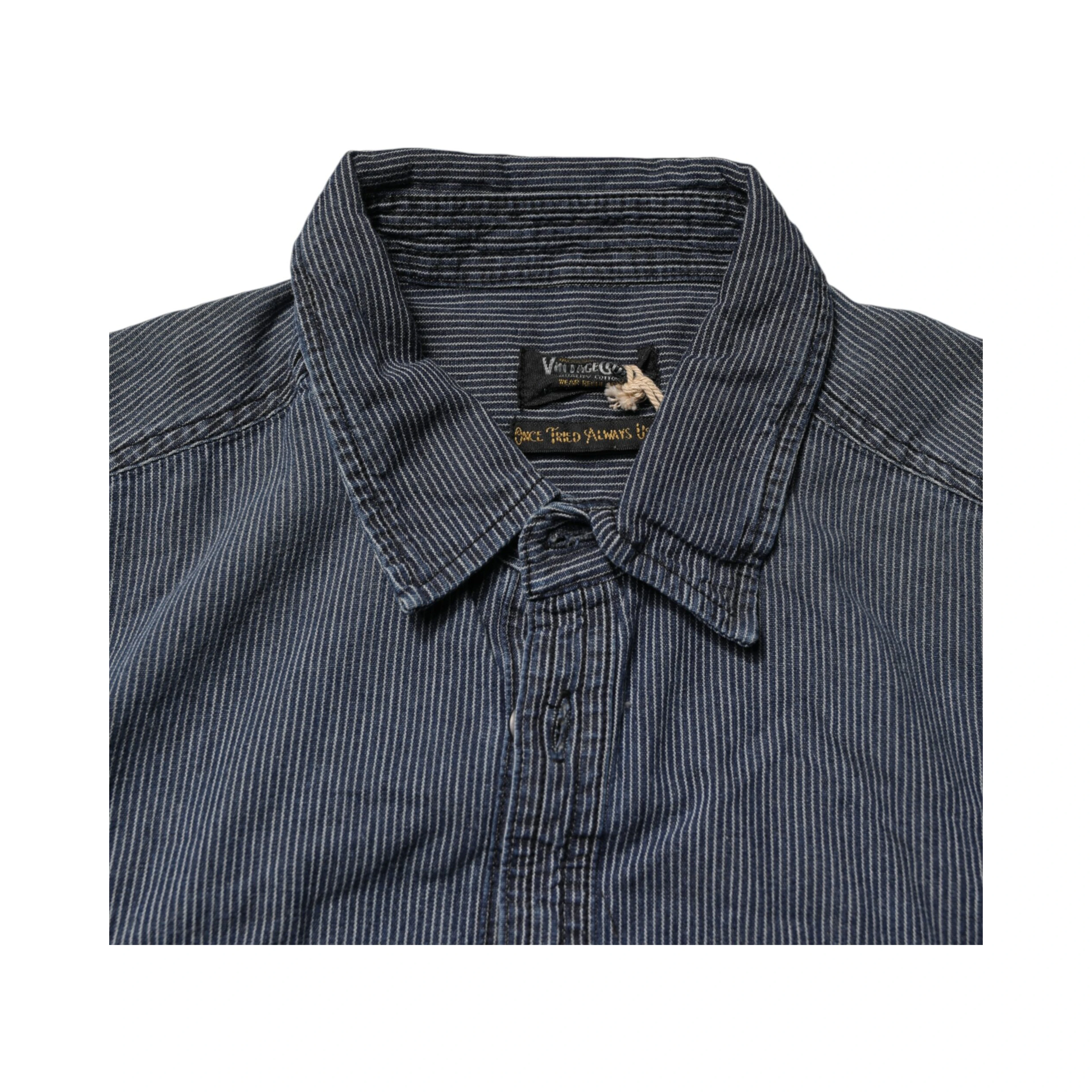 Blue White Button Down Long Sleeves Men Denim Shirt
