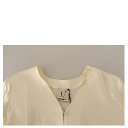 Blouse Off White Silk Short Sleeves V-neck Top