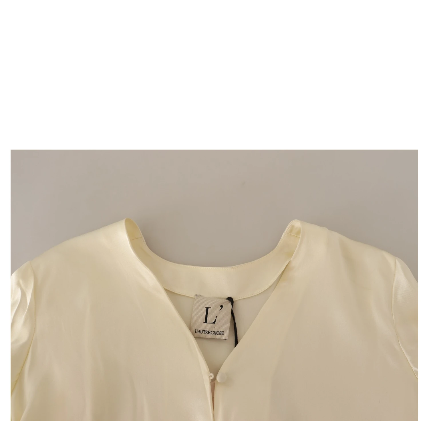 Blouse Off White Silk Short Sleeves V-neck Top