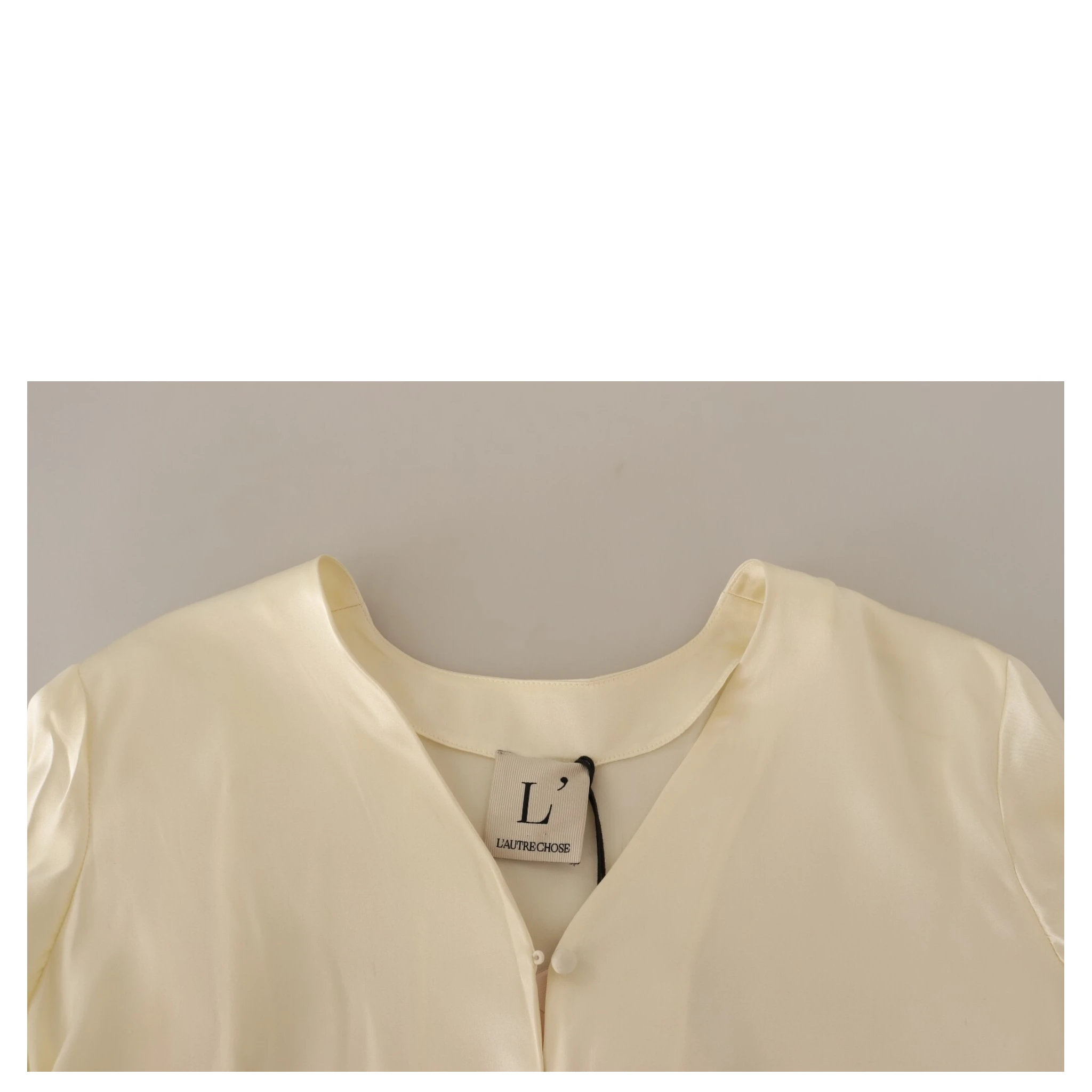 Blouse Off White Silk Short Sleeves V-neck Top