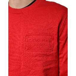 Red Logo Cotton Crew Neck Sweatshirt Sweater