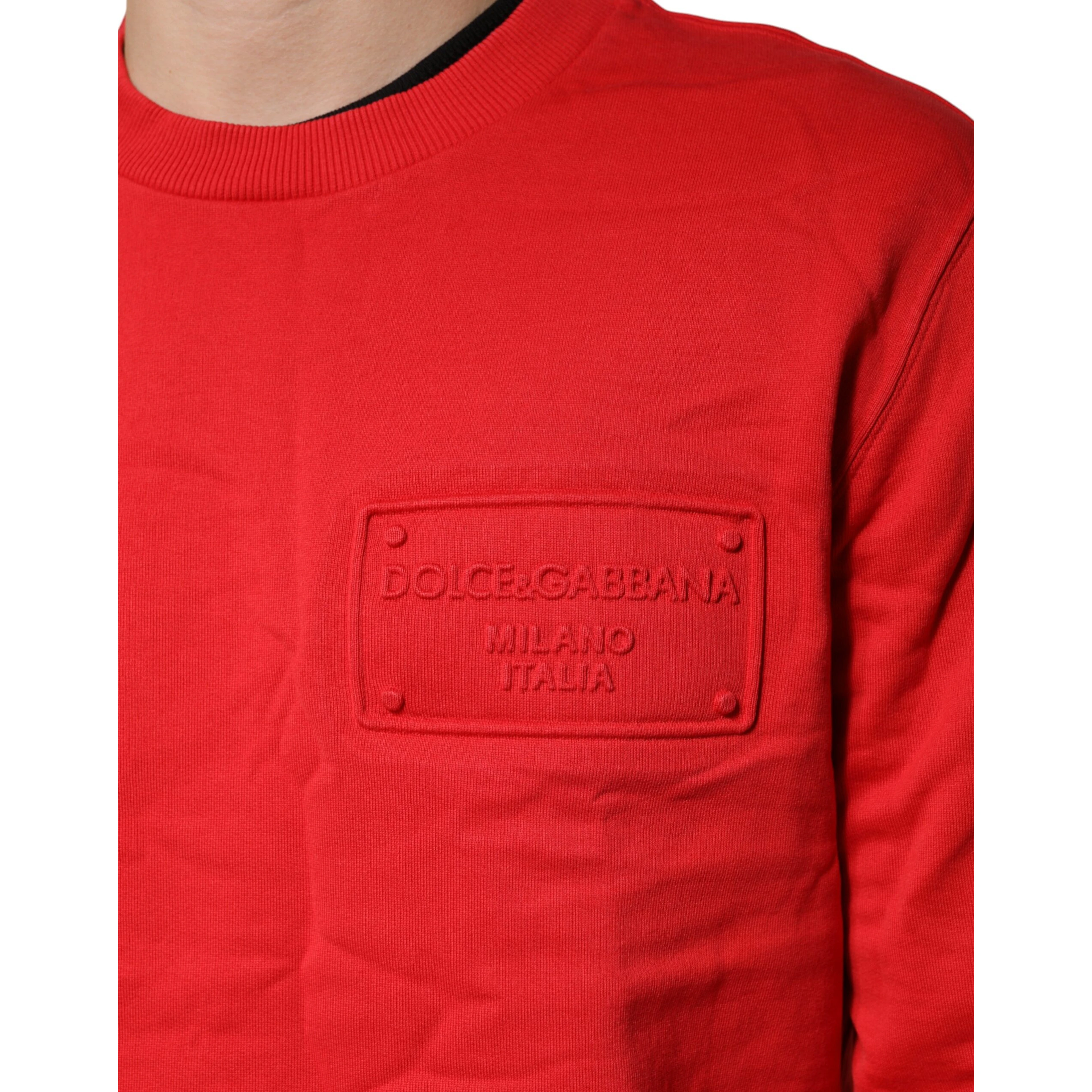 Red Logo Cotton Crew Neck Sweatshirt Sweater
