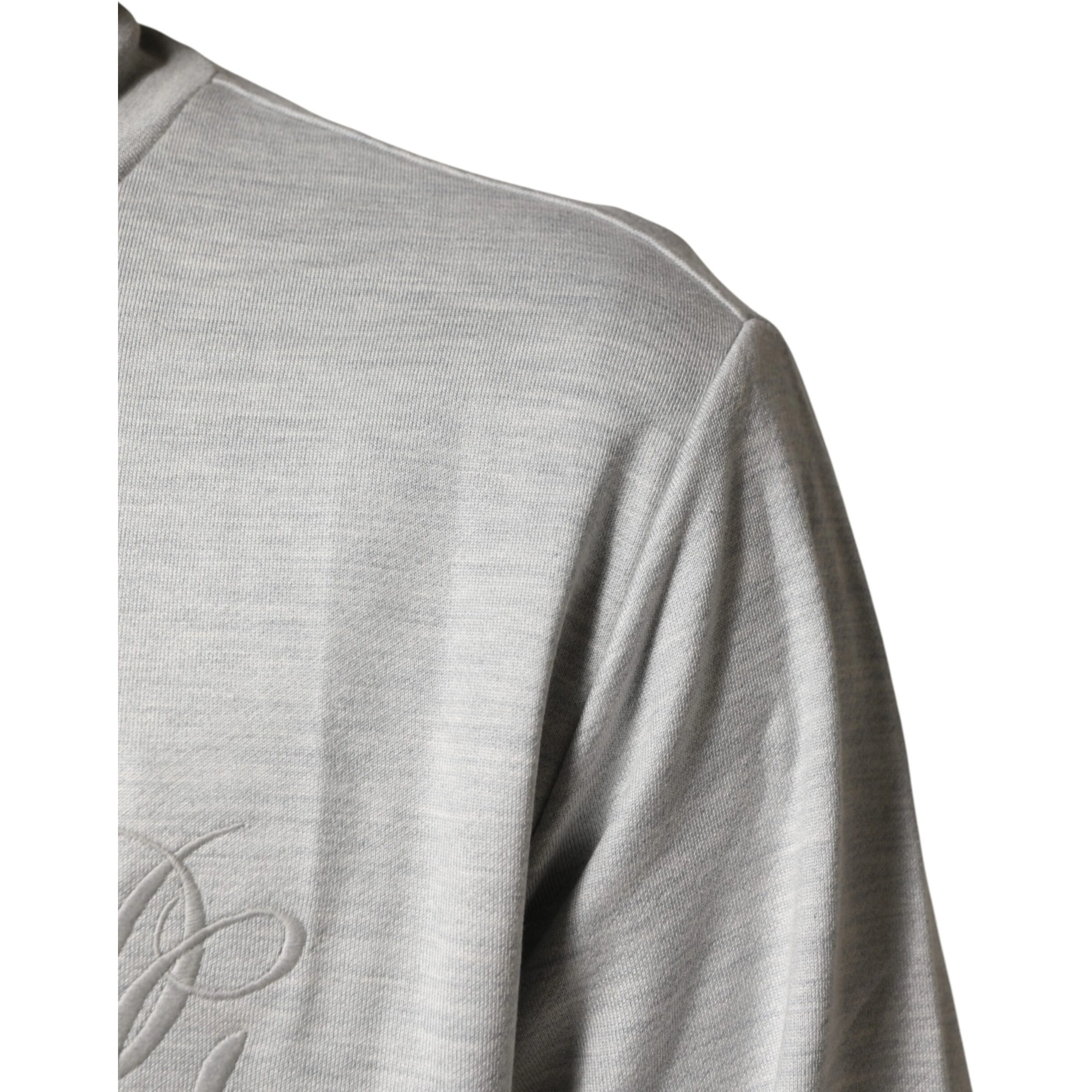 Light Gray Cotton Zipped Cardigan Sweater
