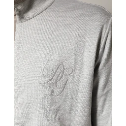 Light Gray Cotton Zipped Cardigan Sweater