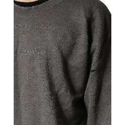 Gray Cotton Crew Neck Men Sweatshirt Sweater