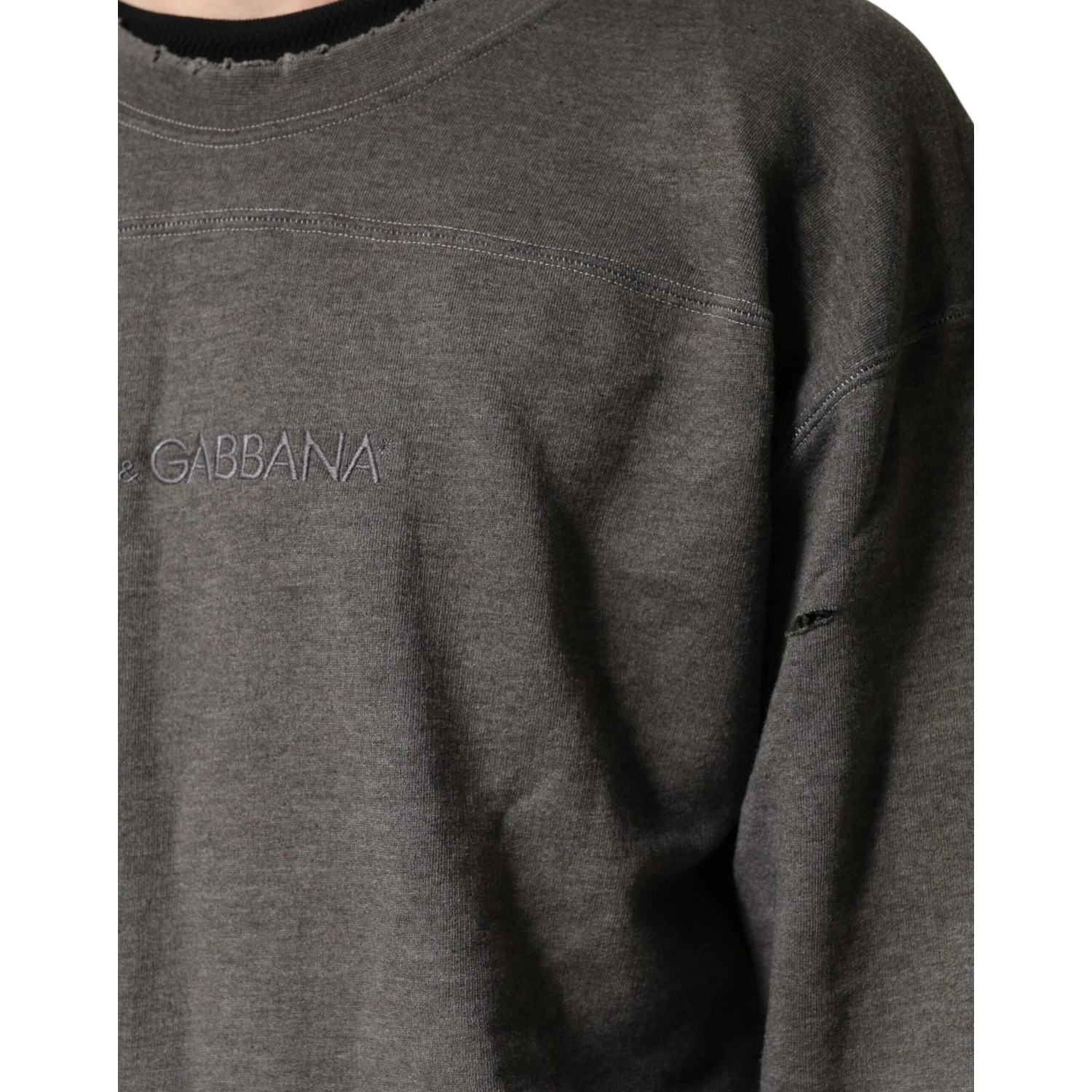 Gray Cotton Crew Neck Men Sweatshirt Sweater