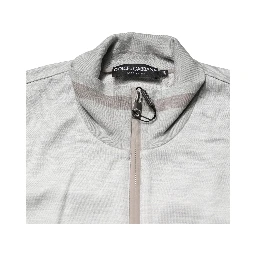 Light Gray Cotton Zipped Cardigan Sweater