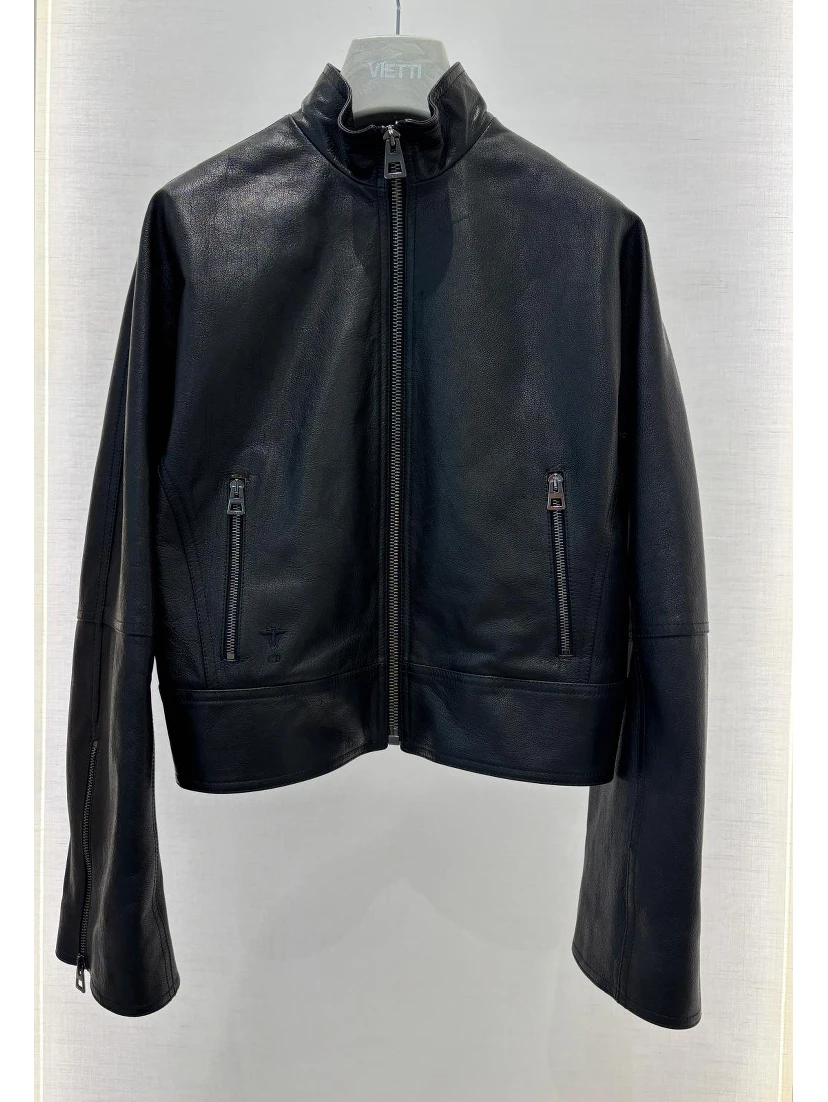 Zippered leather jacket