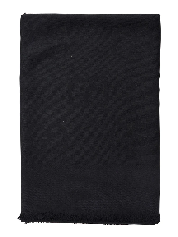 Black Scarf with GG All-Over Motif in Wool Woman