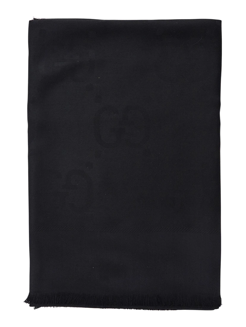 Black Scarf with GG All-Over Motif in Wool Woman