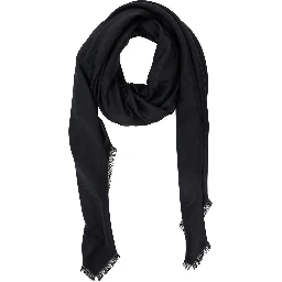 Black Scarf with GG All-Over Motif in Wool Woman