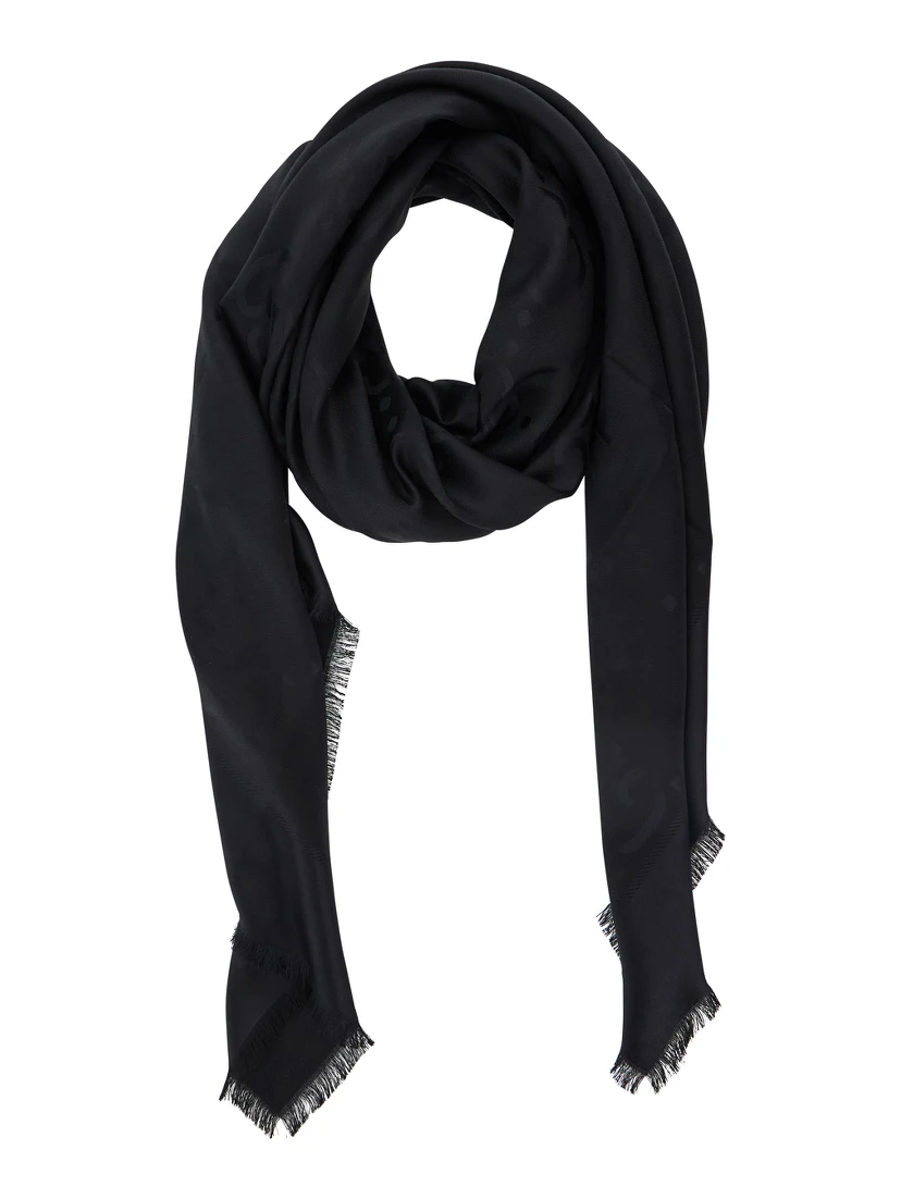 Black Scarf with GG All-Over Motif in Wool Woman
