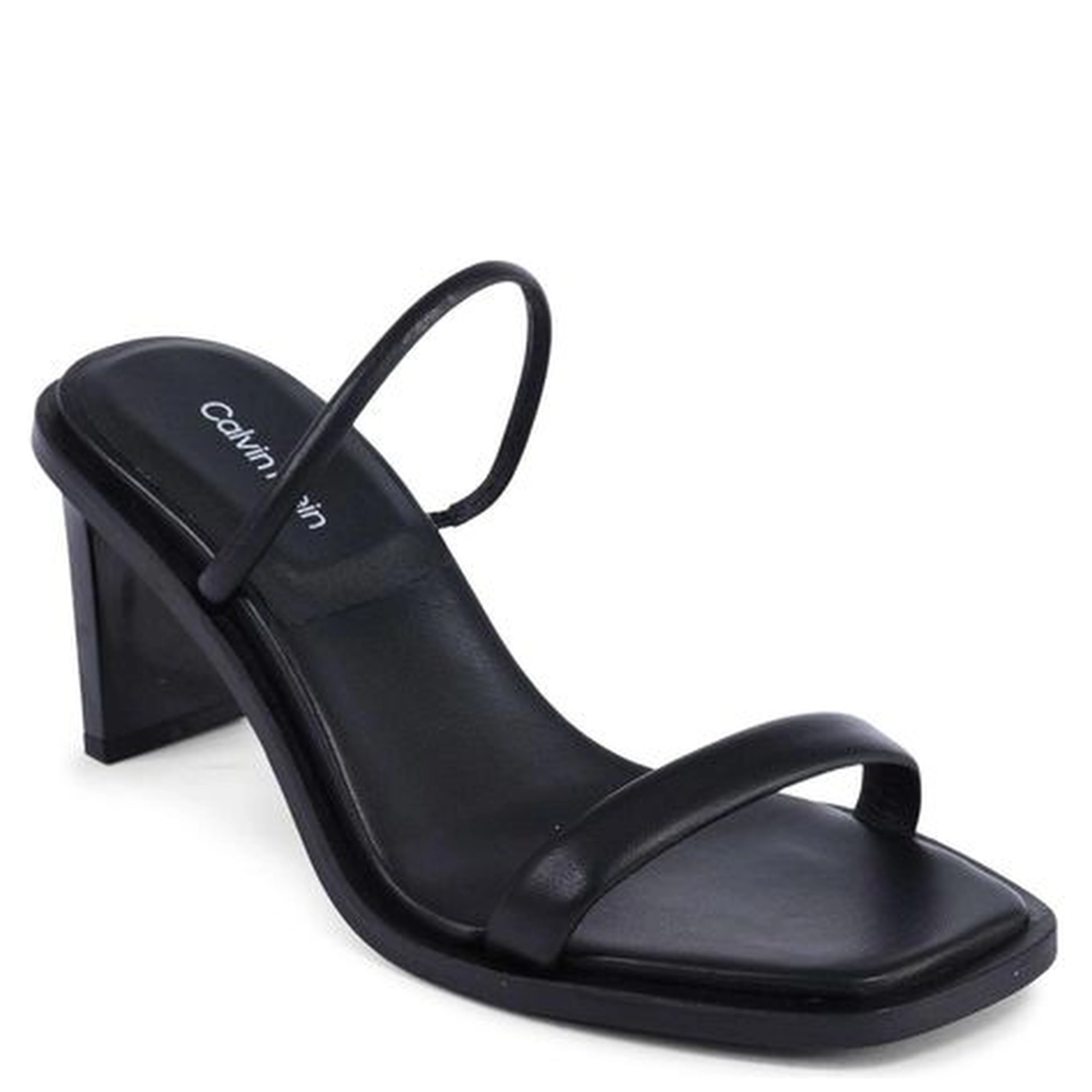 Black Leather Stiletto Heel Sandals