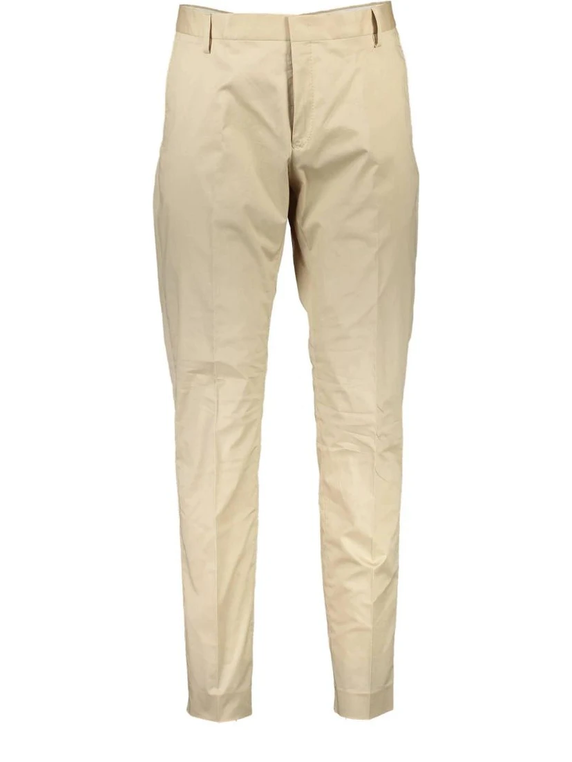 Beige Cotton Casual Pants