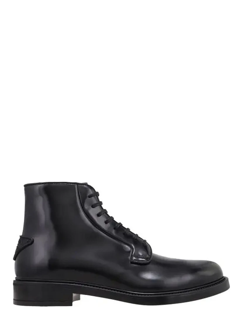 Black Calfskin Lace-Up Boots