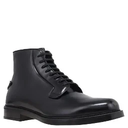 Black Calfskin Lace-Up Boots